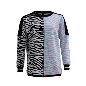 Marc Cain Sports, Knit‎ Zebra Print Sweater, Black/White/Blue/Pink, Size 3